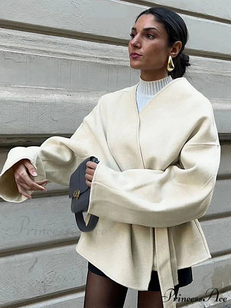Tie Lace-Up V-Neck Belted Overcoat - Image 6