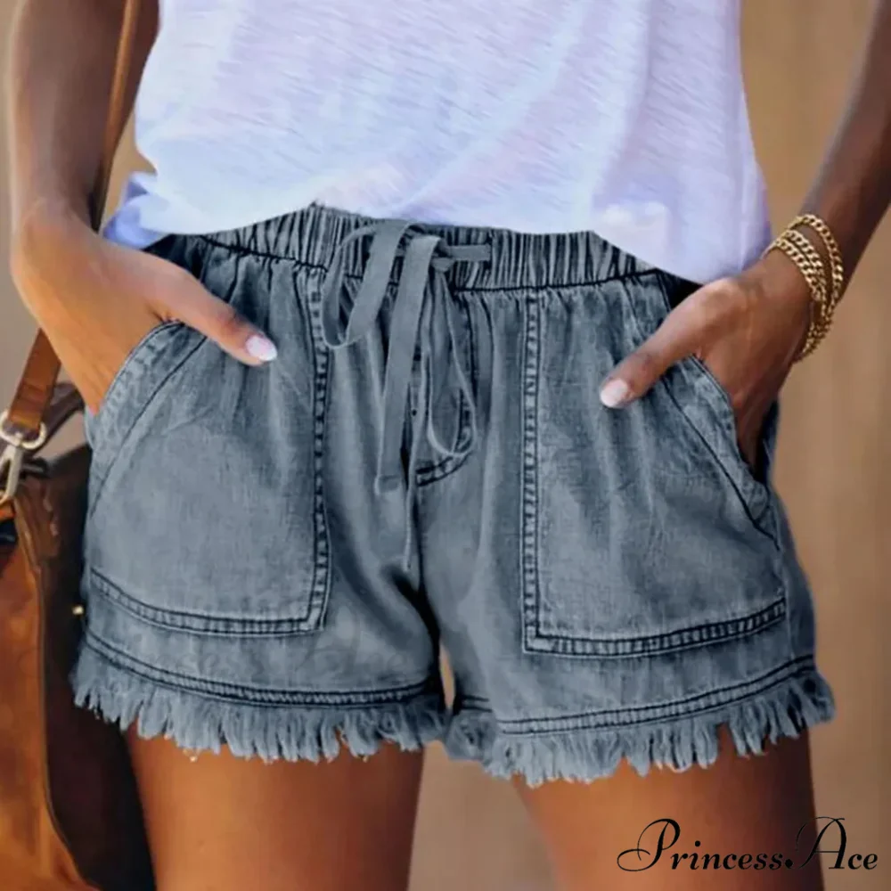 Tie Tassel Hem Jeans Short - Image 3