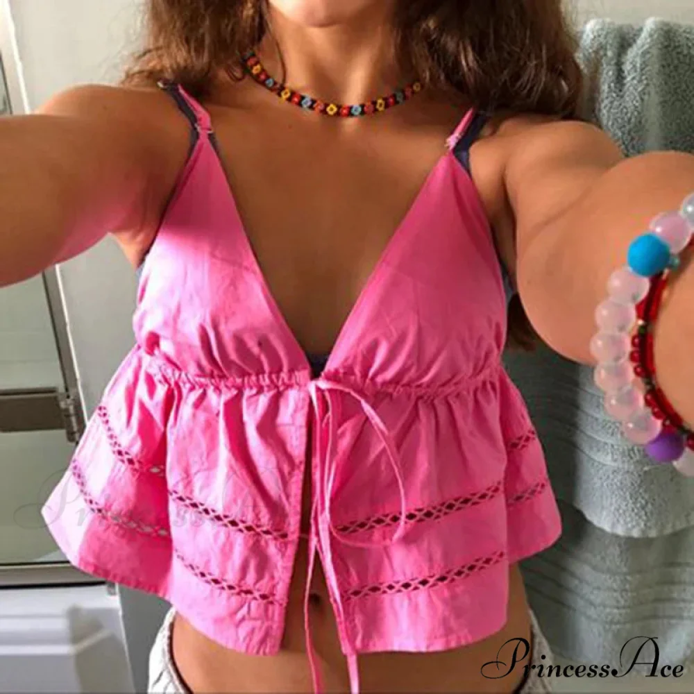 Tie-Up Bandage Plunging Neckline Crop Top - Image 3