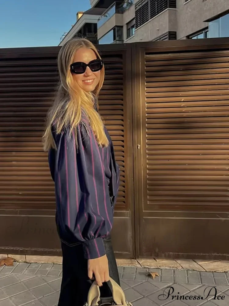 Tie Up Crash Striped Circular Neck Blouse - Image 6