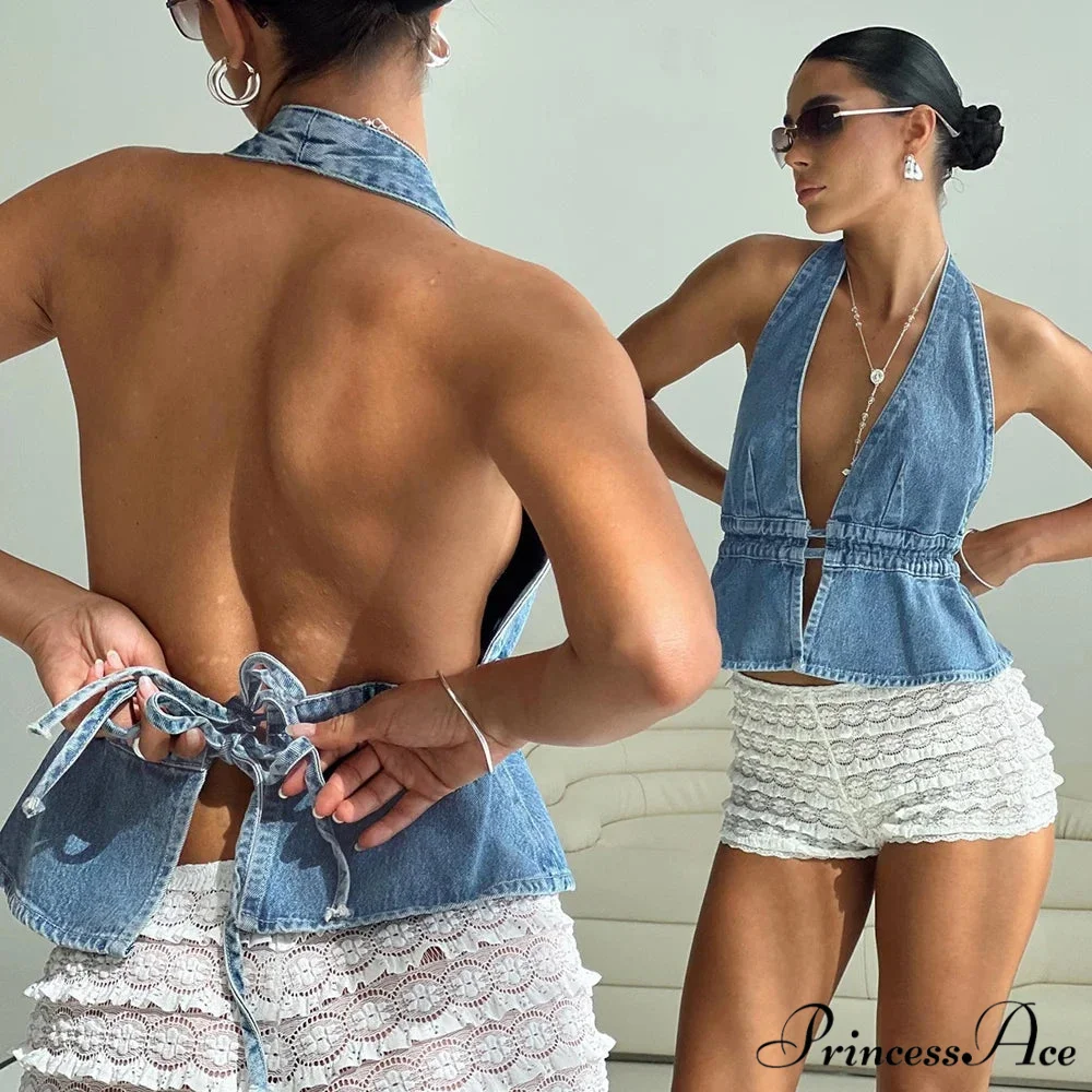 Tie-Up Denim Crop Top - Image 2