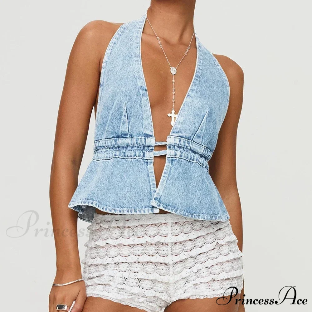 Tie-Up Denim Crop Top - Image 3