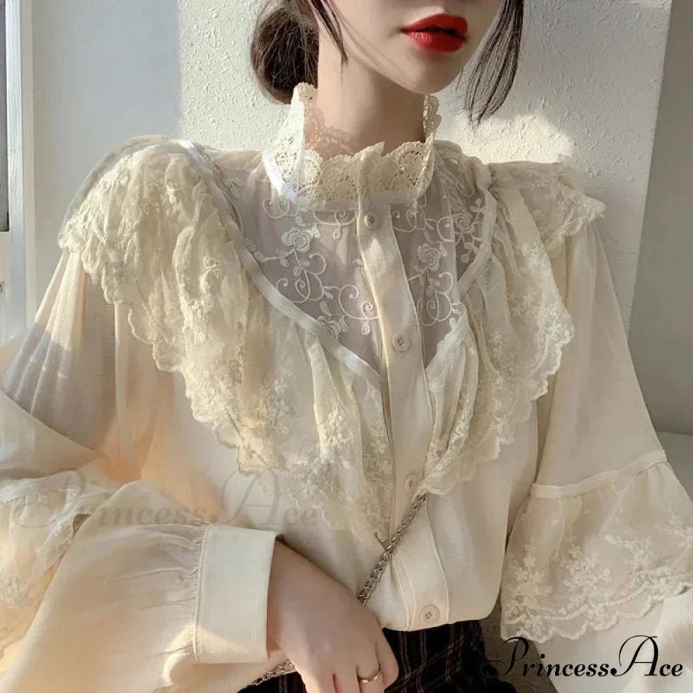 Tie Up Frilled Cute Baggy Spring Blouse - Image 3