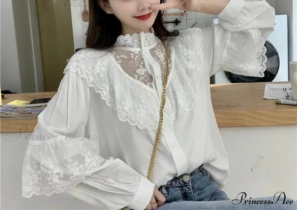 Tie Up Frilled Cute Baggy Spring Blouse - Image 4
