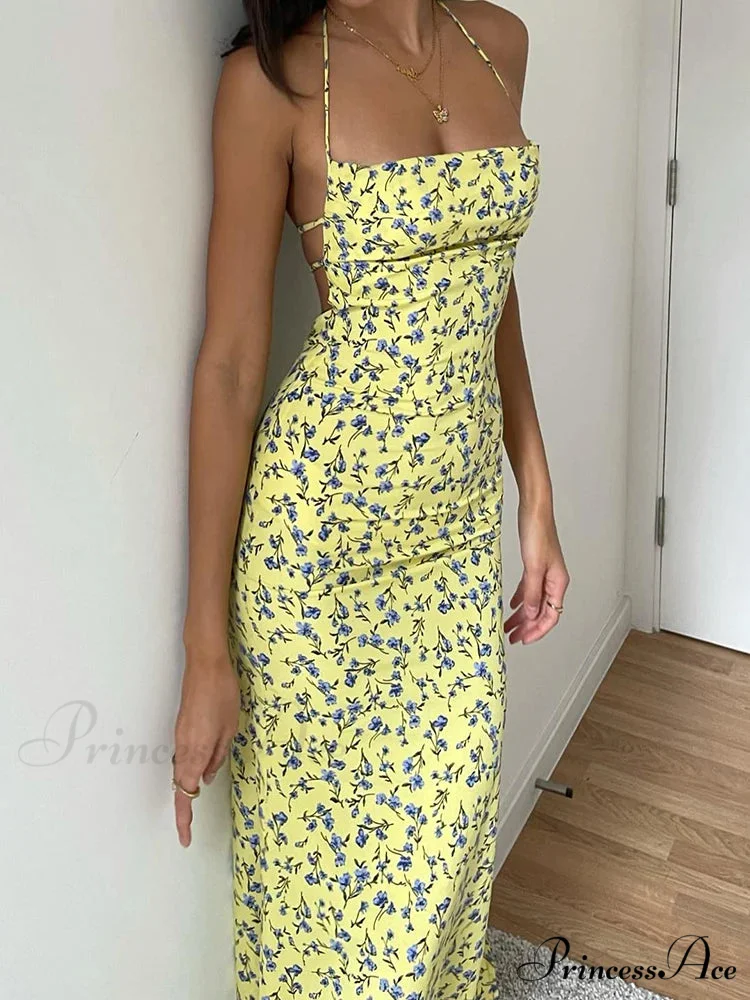 Tie-Up Halter Flower Open-Back Bodycon Dress - Image 2