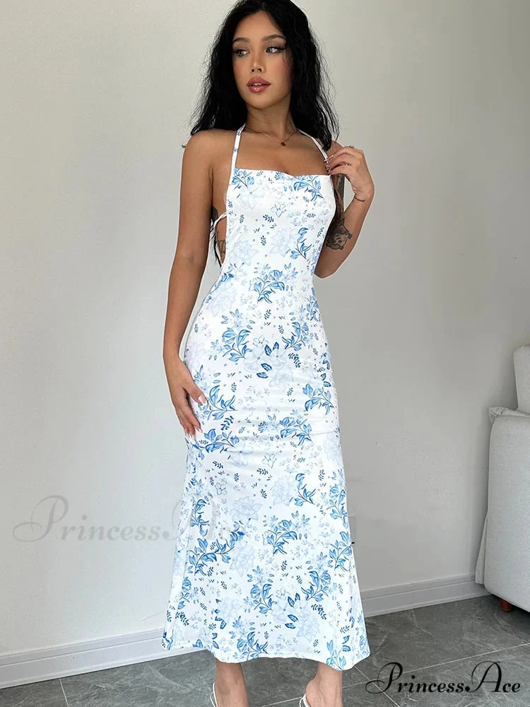 Tie-Up Halter Flower Open-Back Bodycon Dress - Image 5