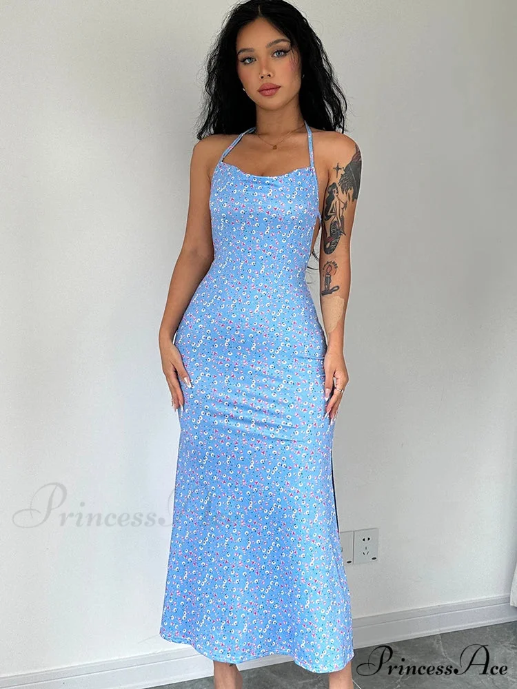 Tie-Up Halter Flower Open-Back Bodycon Dress - Image 6