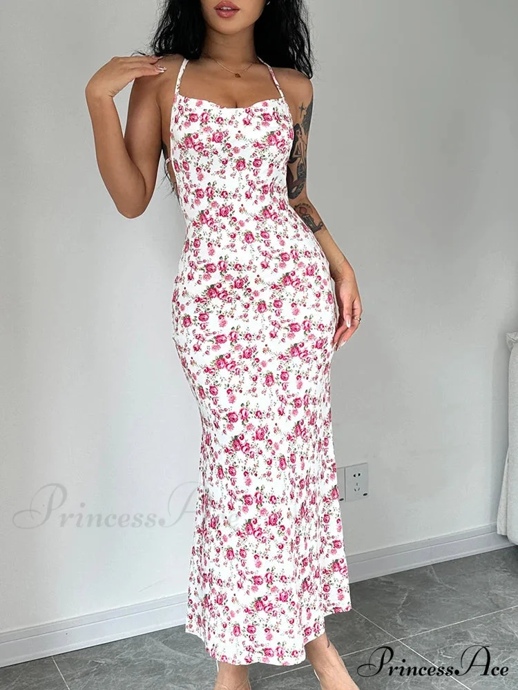 Tie-Up Halter Flower Open-Back Bodycon Dress - Image 7