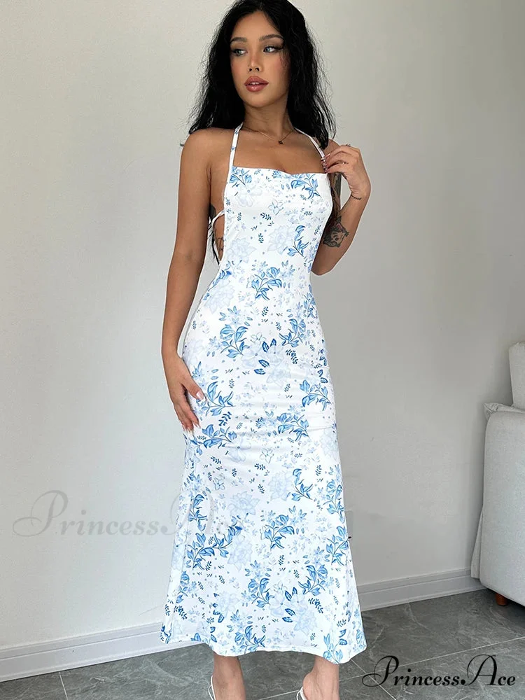 Tie-Up Halter Flower Open-Back Bodycon Dress - Image 9