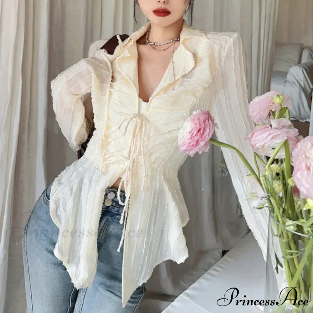 Tie Up Top Fold-over Collar Ladies Top - Image 2