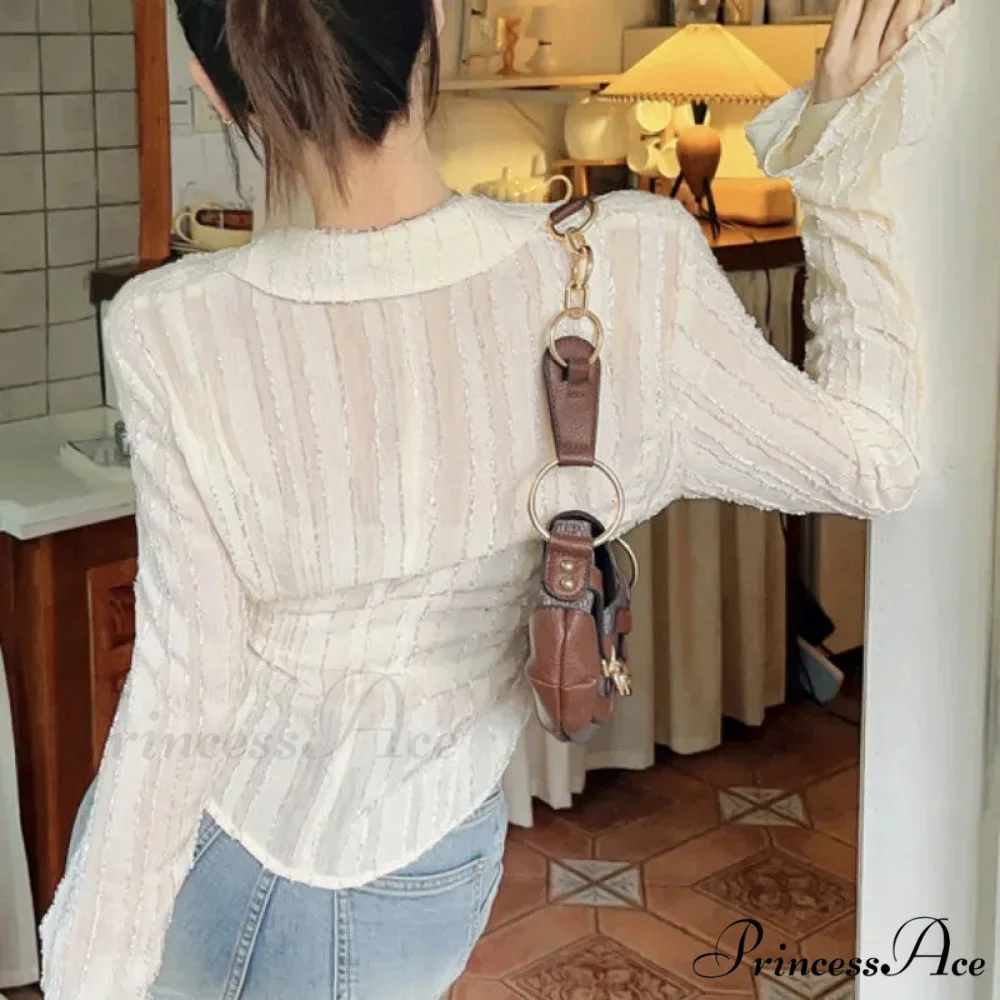 Tie Up Top Fold-over Collar Ladies Top - Image 5