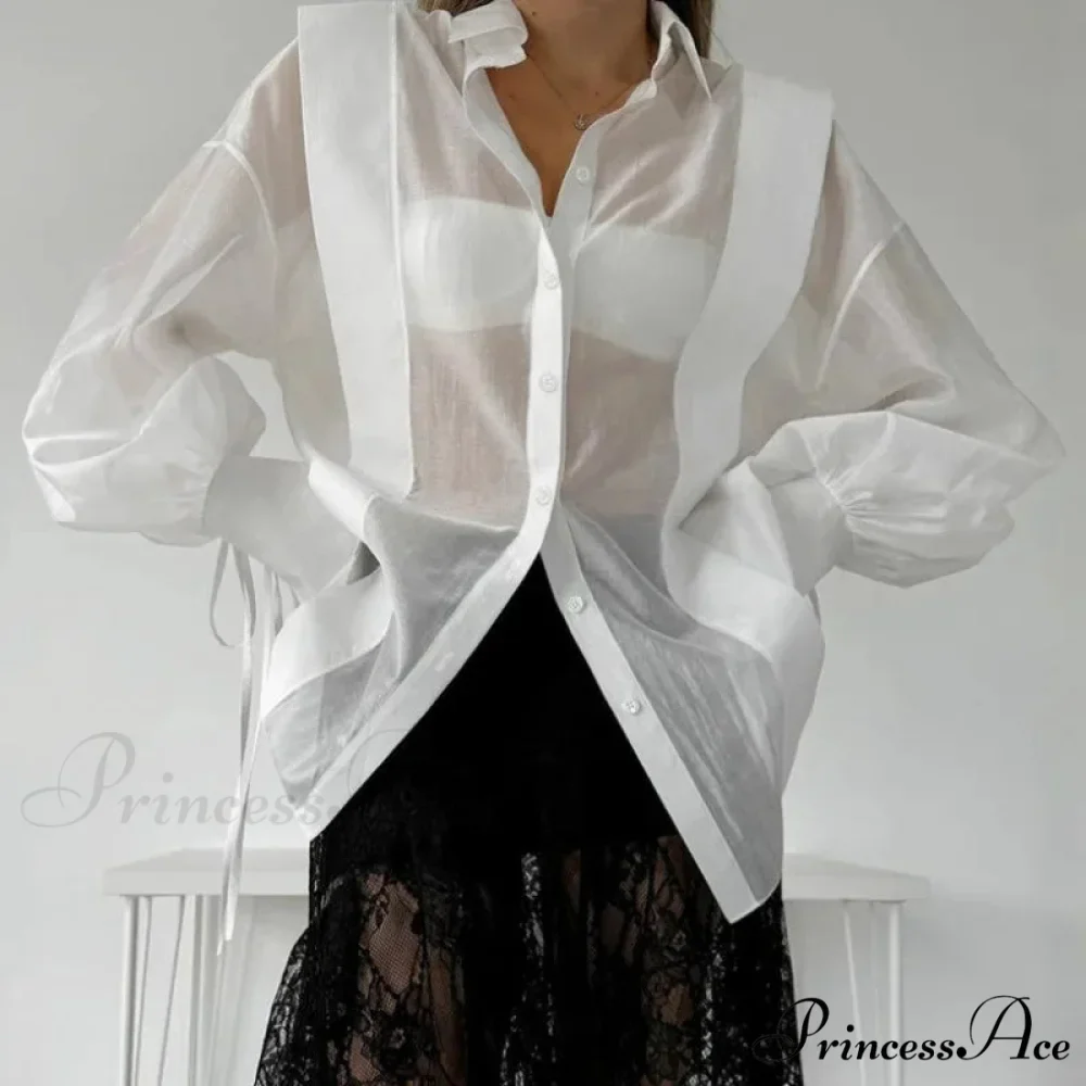Tie-Up Transparent Informal Blouse - Image 2