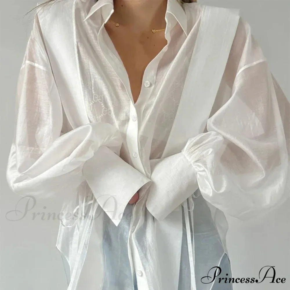 Tie-Up Transparent Informal Blouse - Image 3