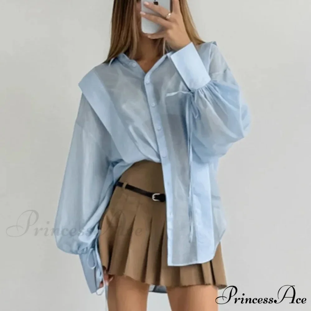 Tie-Up Transparent Informal Blouse - Image 6