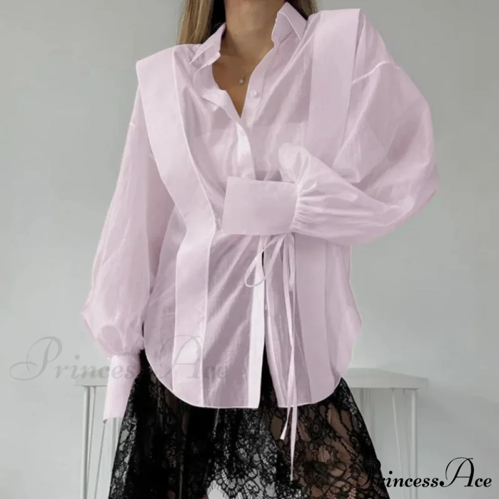 Tie-Up Transparent Informal Blouse - Image 8