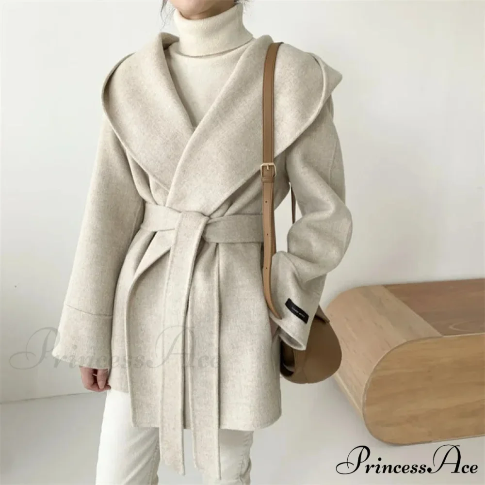 Tie-Up Woolen Hooded Coat Overcoat - Image 5
