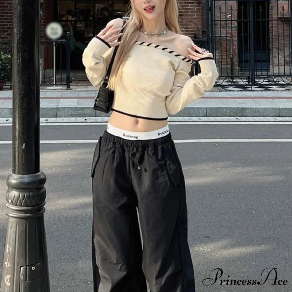 Tight Fit Korean Off-Shoulder Knitted Boat Neck Knit Top - Image 5