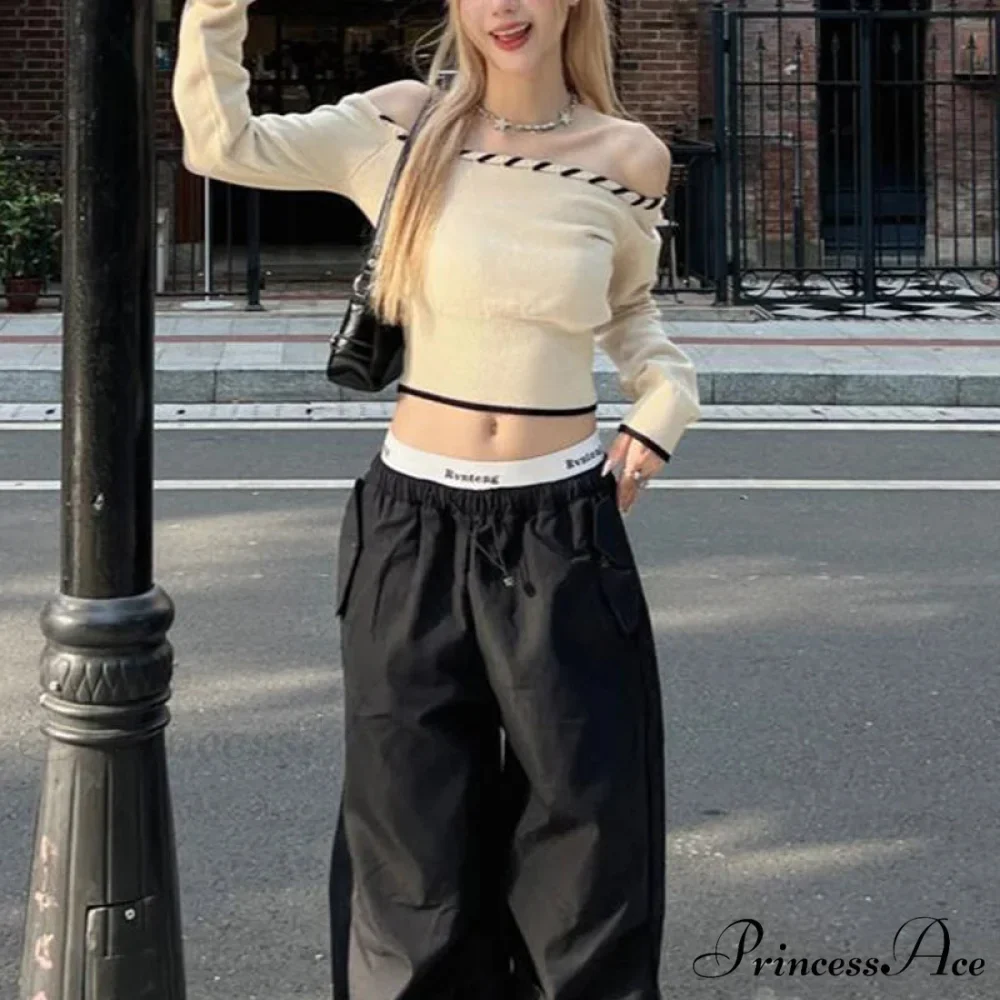 Tight Fit Korean Off-Shoulder Knitted Boat Neck Knit Top - Image 6