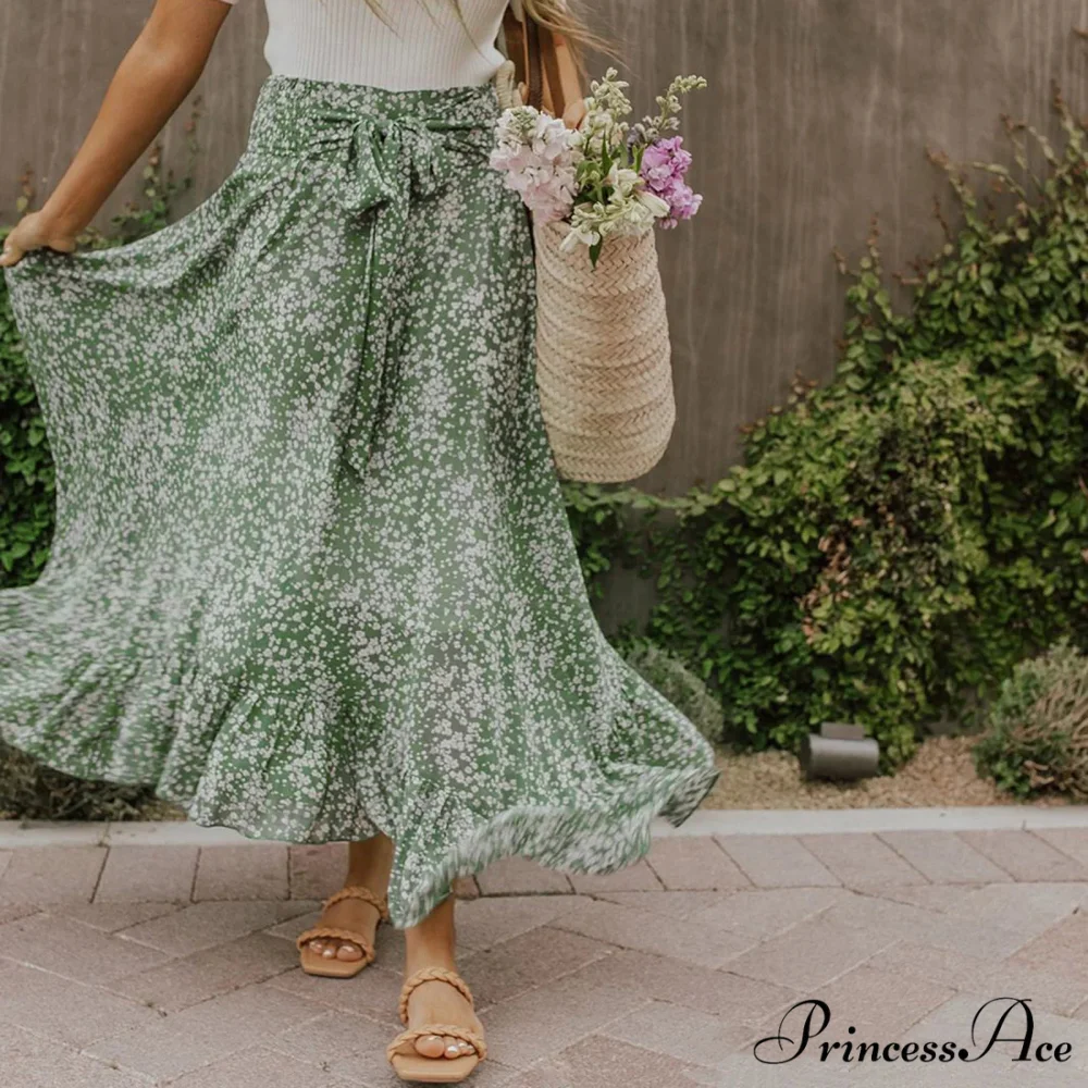 Tiny Blossom Frill Korean Fashion Tall Waist Swing Extended Skirt - Image 2