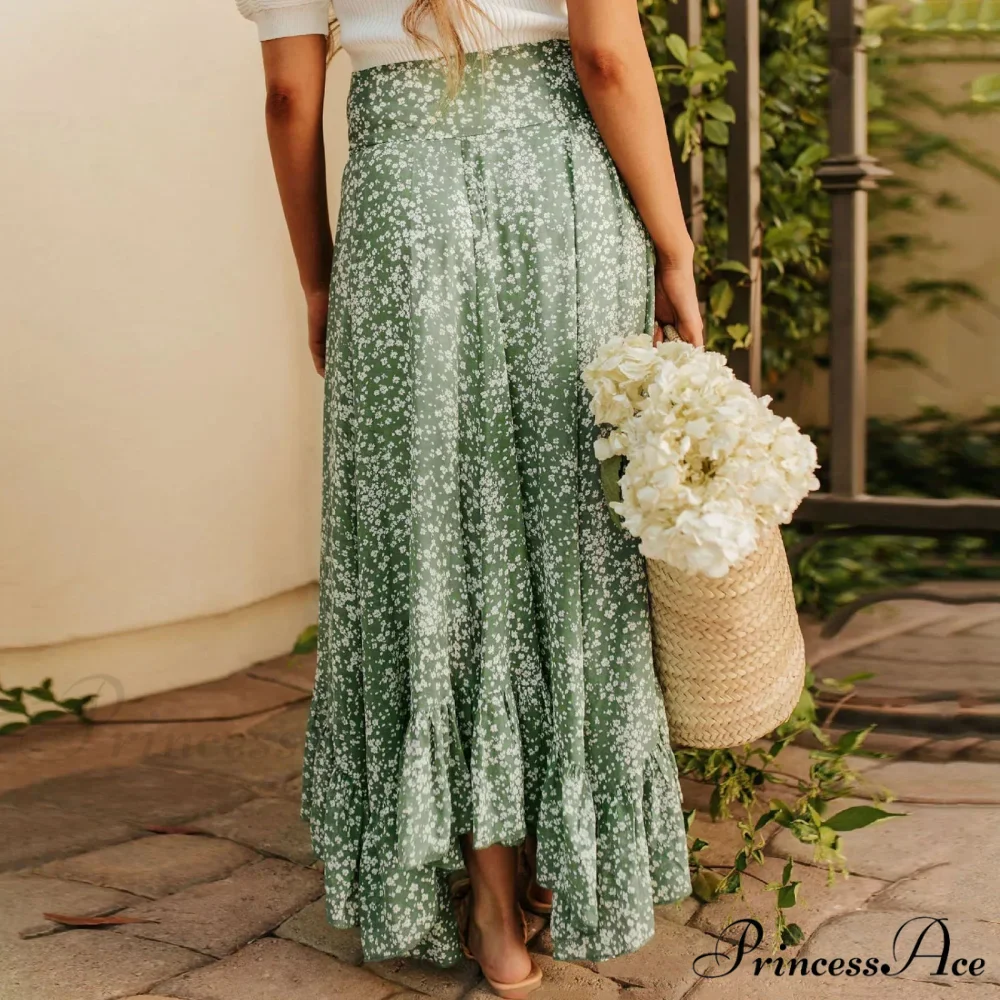 Tiny Blossom Frill Korean Fashion Tall Waist Swing Extended Skirt - Image 4