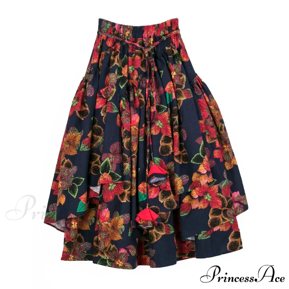 TIYIHAILEY Flower Pattern Long Skirt Stretchy Waist Cotton Linen - Image 3