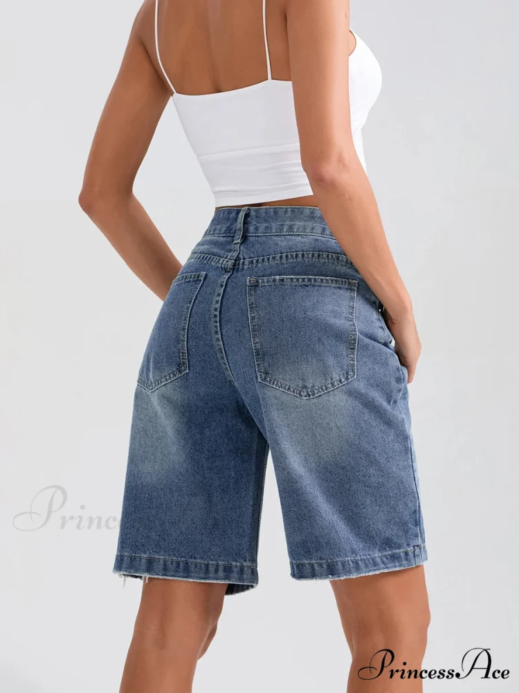 Torn Button Denim Informal Short - Image 4