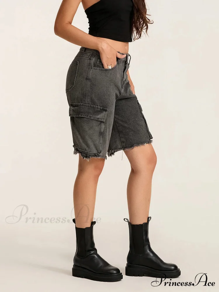 Torn Buttoned Denim Short - Image 4