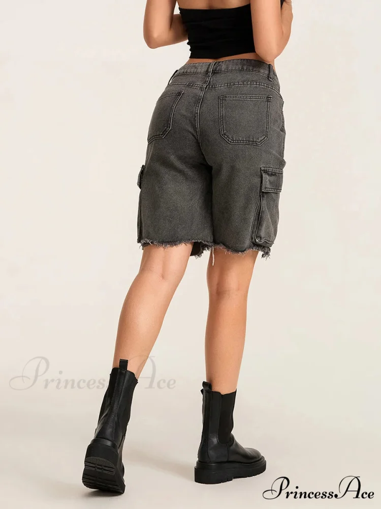 Torn Buttoned Denim Short - Image 5