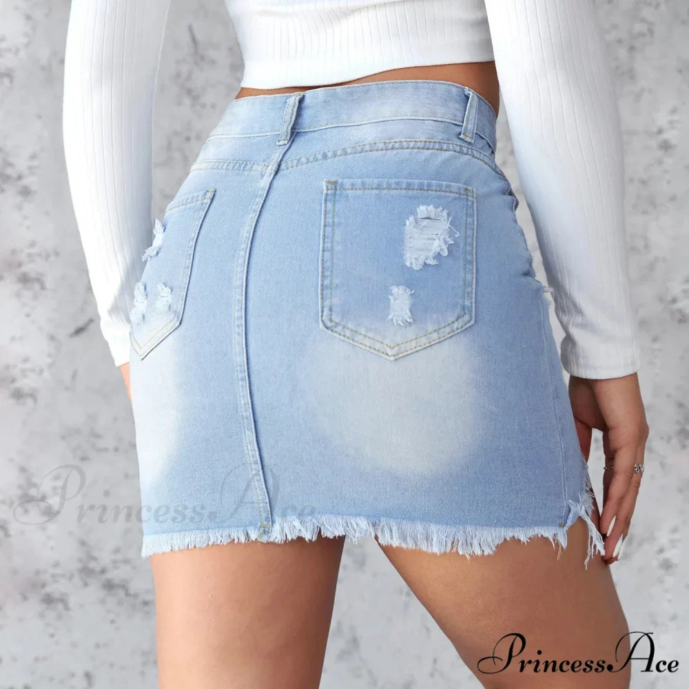 Torn Unfinished Hem A-Line Skirt - Image 2