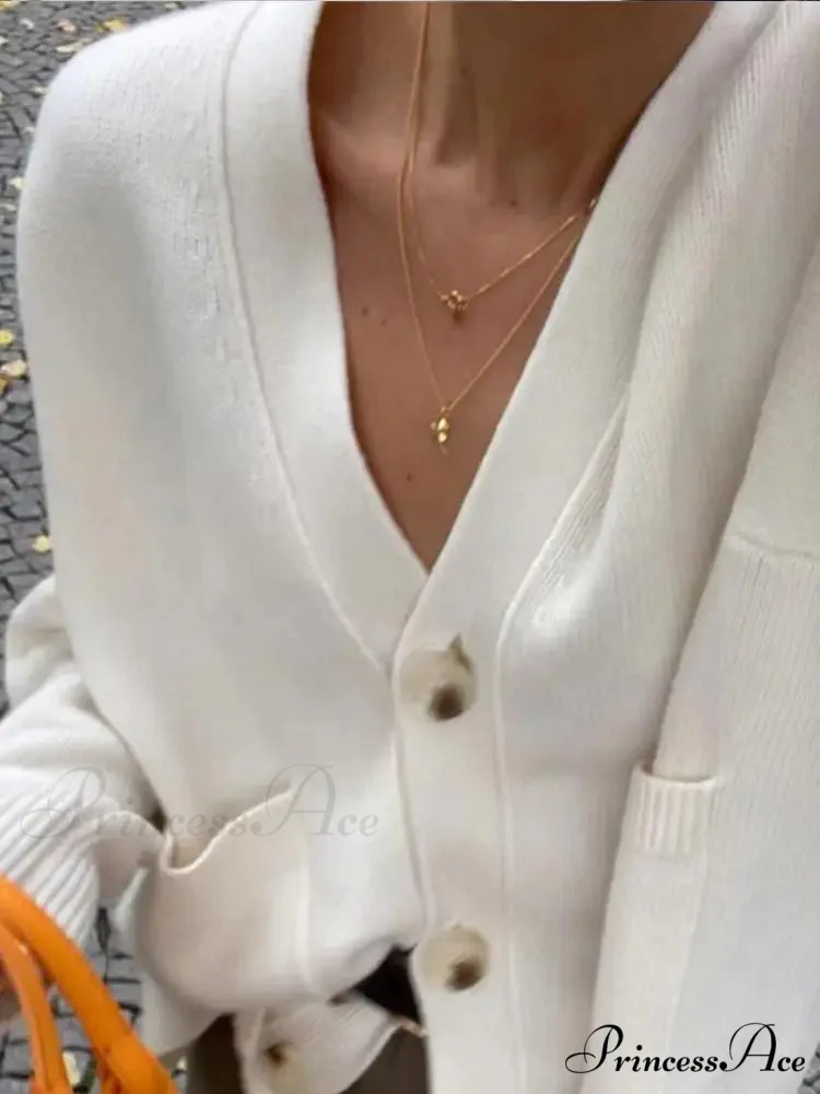 Traditional Strong Pocket V-Neck Single-Breasted Cardigan - Image 2