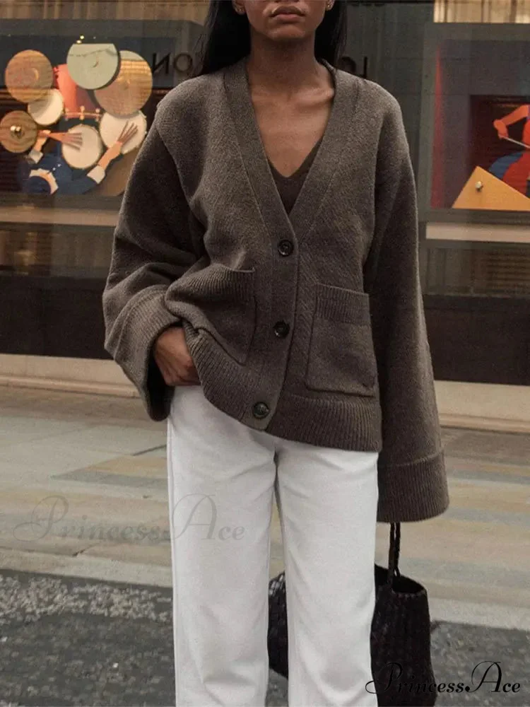 Traditional Strong Pocket V-Neck Single-Breasted Cardigan - Image 3