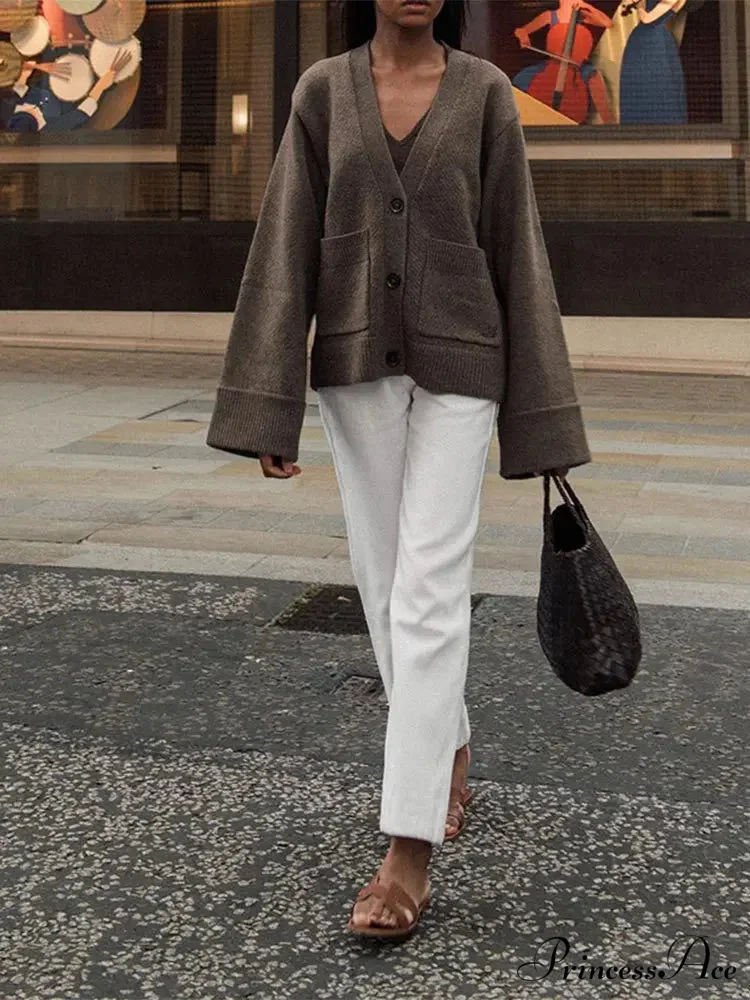 Traditional Strong Pocket V-Neck Single-Breasted Cardigan - Image 4
