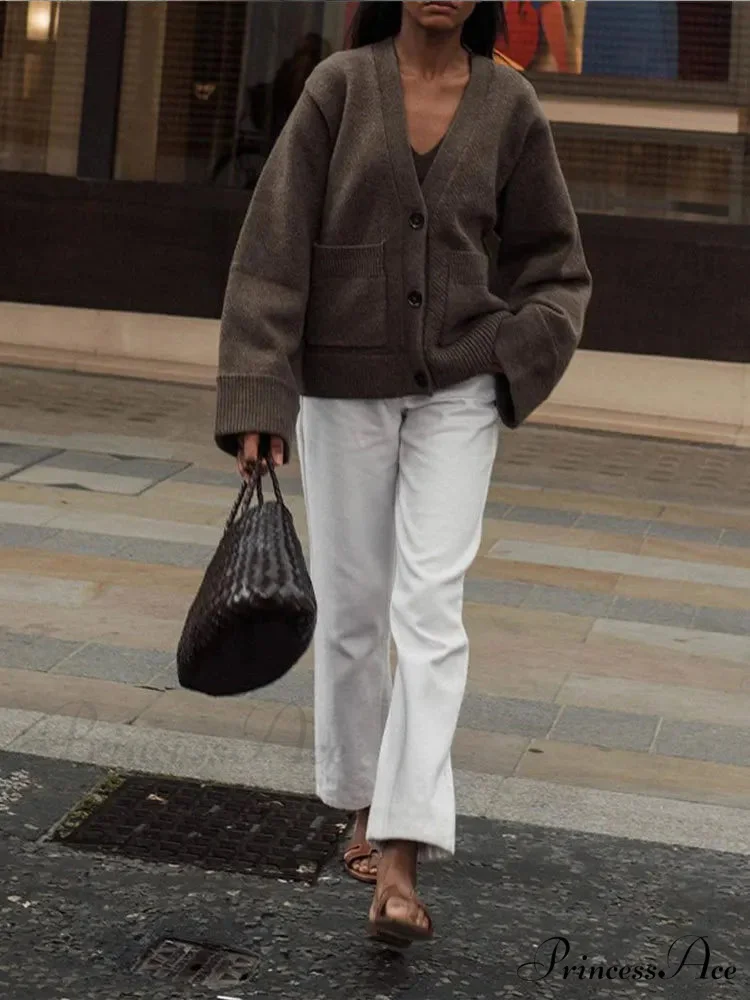 Traditional Strong Pocket V-Neck Single-Breasted Cardigan - Image 5