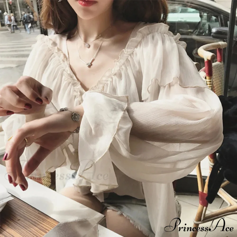 Transparent Bohemian Mesh Frill Blouse - Image 2