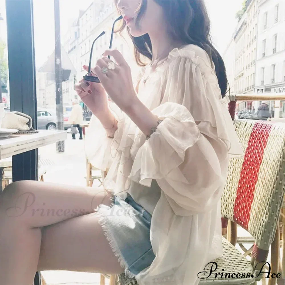 Transparent Bohemian Mesh Frill Blouse - Image 3