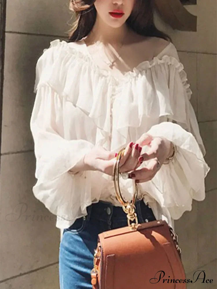 Transparent Bohemian Mesh Frill Blouse - Image 4