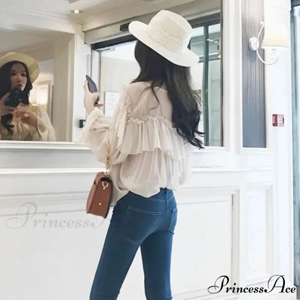 Transparent Bohemian Mesh Frill Blouse - Image 3