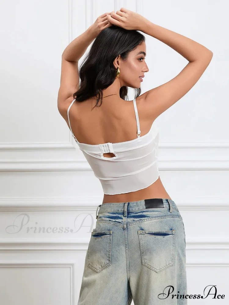 Transparent Camisole Sweetheart Ribbon Spaghetti Strap Crop Top - Image 4