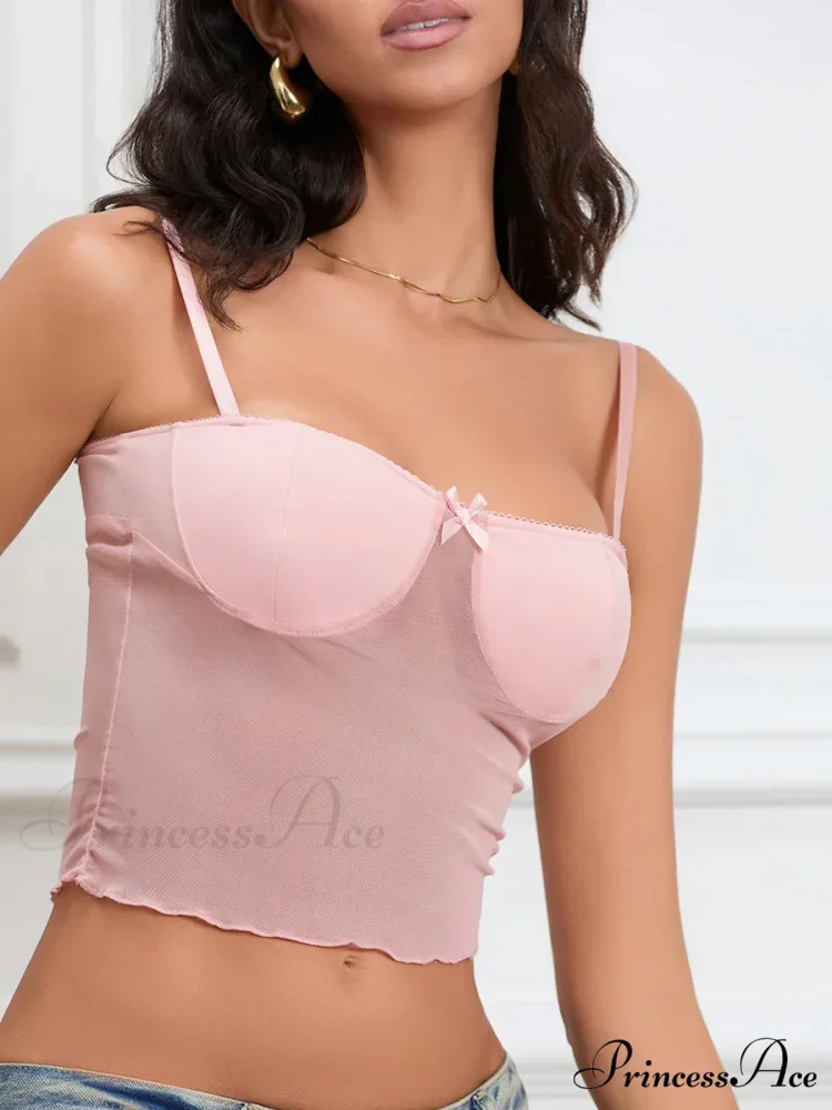 Transparent Camisole Sweetheart Ribbon Spaghetti Strap Crop Top - Image 5