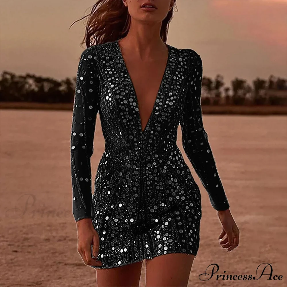 Transparent Extended Sleeve Low Cut Formal Gown - Image 3
