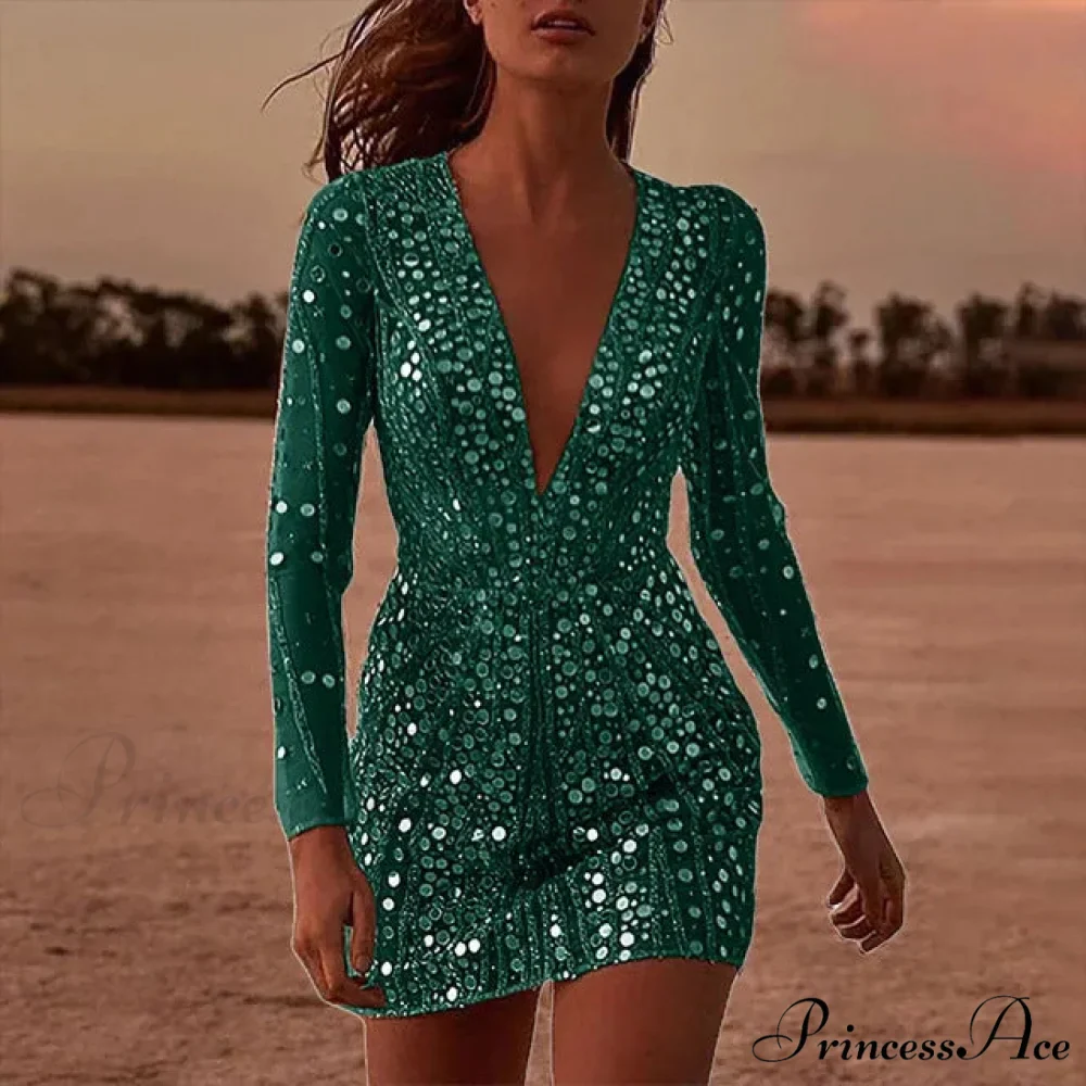 Transparent Extended Sleeve Low Cut Formal Gown - Image 4