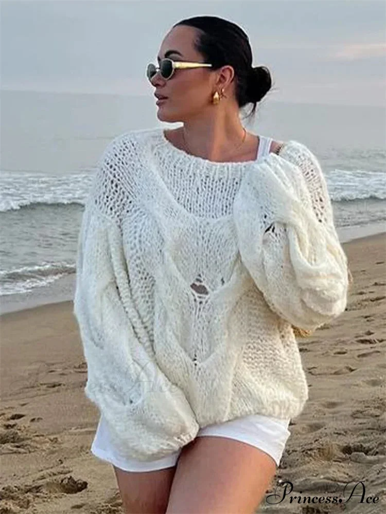 Transparent Informal Baggy Y2K Knitted Sweater - Image 8