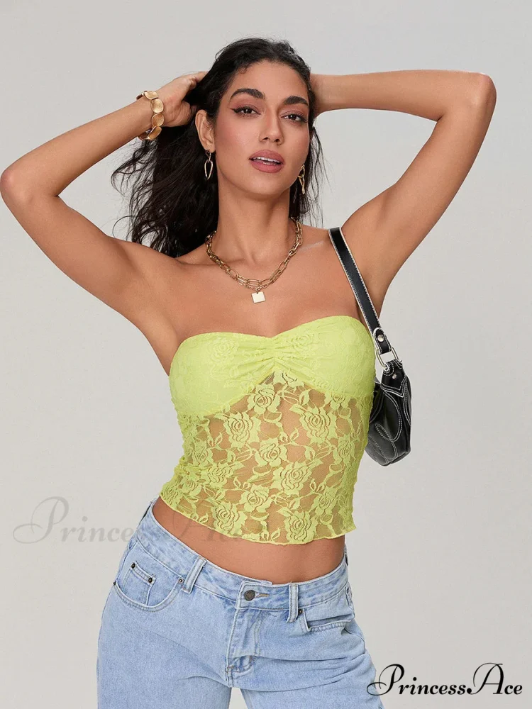 Transparent Lace Off-the-shoulder Sleeveless Deep V Bandeau Top - Image 4