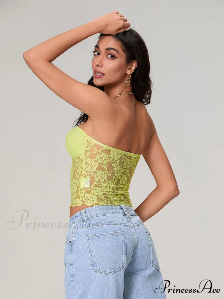 Transparent Lace Off-the-shoulder Sleeveless Deep V Bandeau Top - Image 5