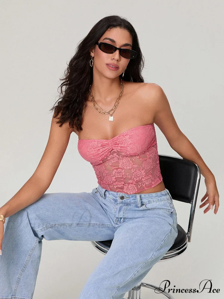 Transparent Lace Off-the-shoulder Sleeveless Deep V Bandeau Top - Image 6
