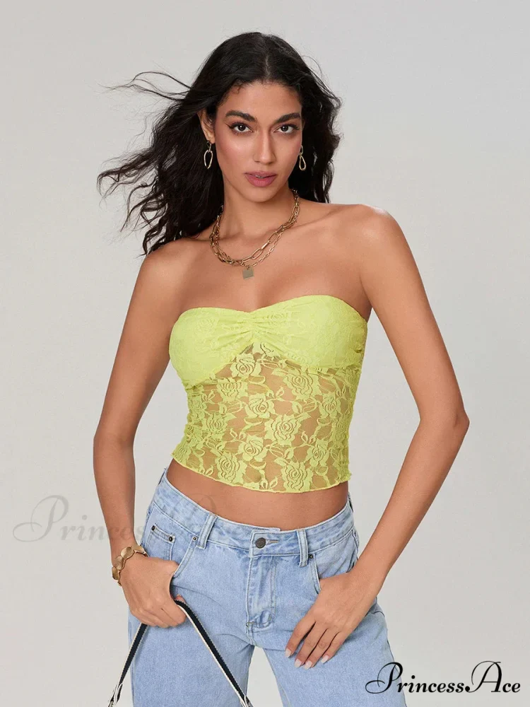 Transparent Lace Off-the-shoulder Sleeveless Deep V Bandeau Top - Image 8