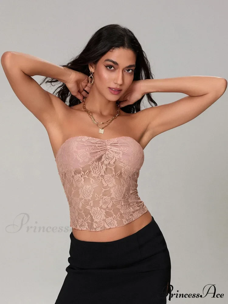 Transparent Lace Off-the-shoulder Sleeveless Deep V Bandeau Top - Image 9