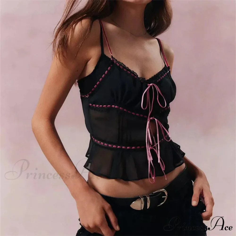 Transparent Lace-Up Spaghetti Crop Top - Image 4