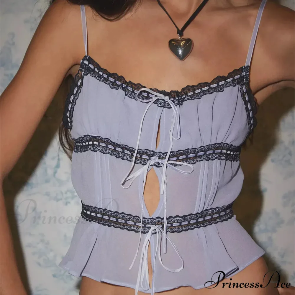 Transparent Lace-Up Spaghetti Crop Top - Image 5