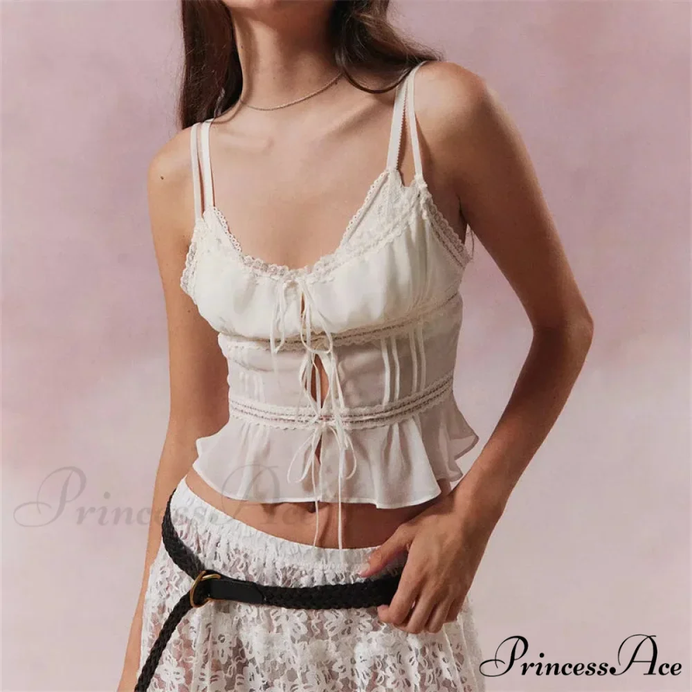 Transparent Lace-Up Spaghetti Crop Top - Image 7